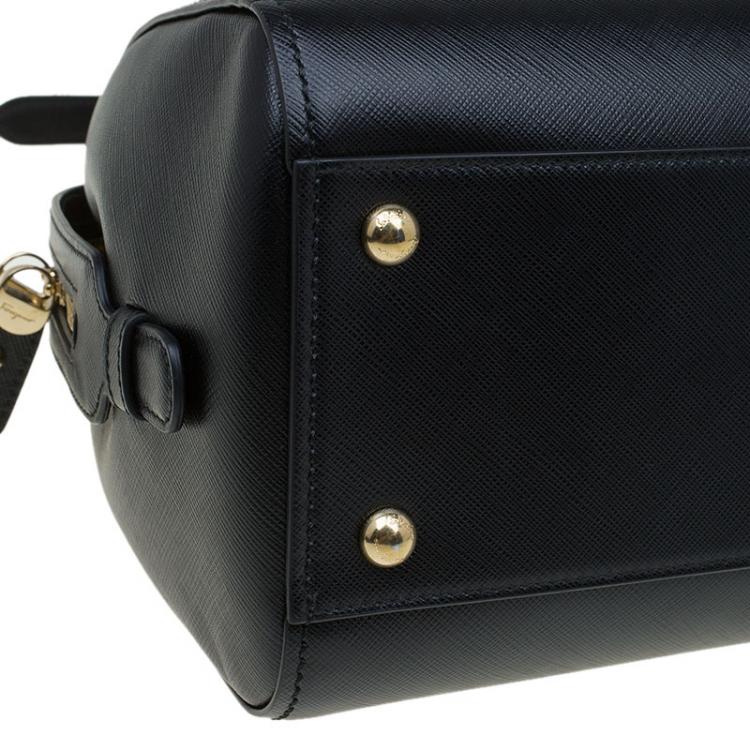 Pre Owned Salvatore Ferragamo Black Leather Bowling Bag