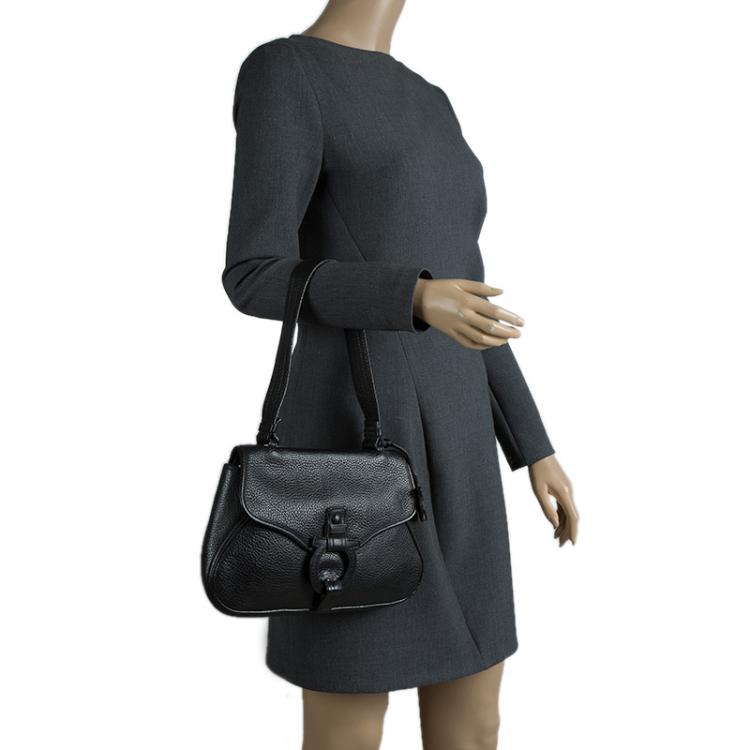 Pre Owned Salvatore Ferragamo Black Pebbled Leather Shoulder Bag