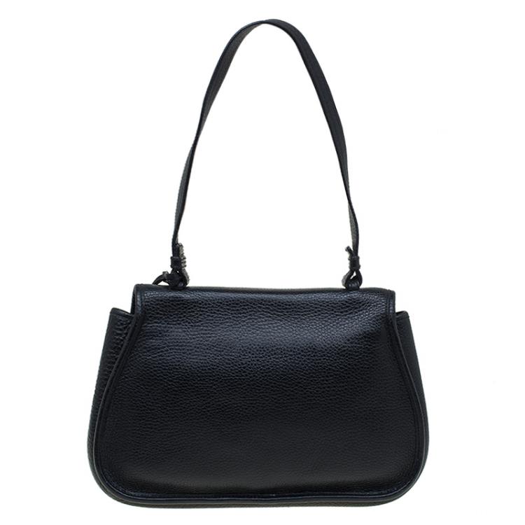 Pre Owned Salvatore Ferragamo Black Pebbled Leather Shoulder Bag