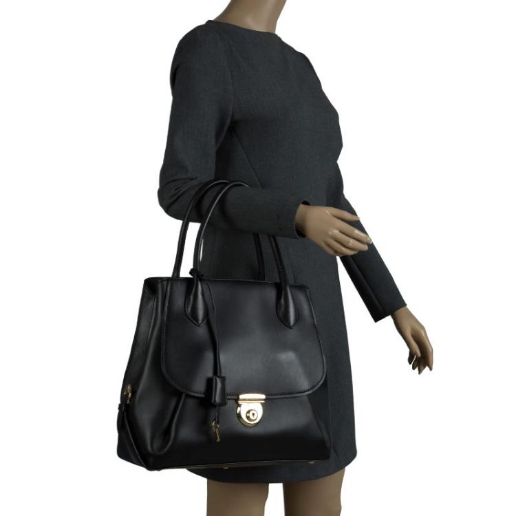 Pre Owned Salvatore Ferragamo Black Leather Fiamma Tote
