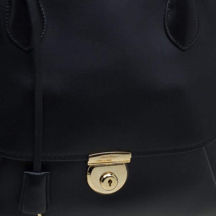 Pre Owned Salvatore Ferragamo Black Leather Fiamma Tote