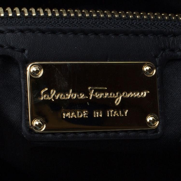 Pre Owned Salvatore Ferragamo Black Leather Fiamma Tote