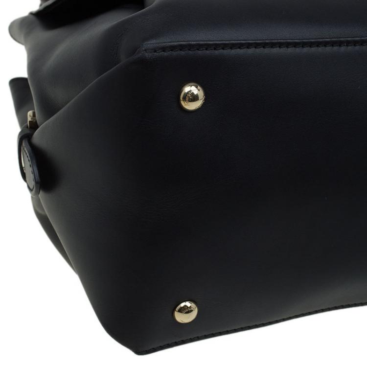 Pre Owned Salvatore Ferragamo Black Leather Fiamma Tote
