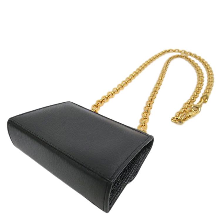 Pre Owned Salvatore Ferragamo Black Calf Leather Mini Gancini Pochette Bag