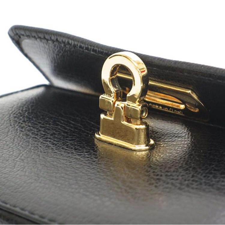 Pre Owned Salvatore Ferragamo Black Calf Leather Mini Gancini Pochette Bag