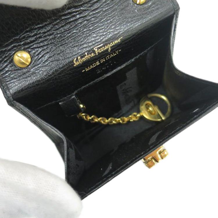 Pre Owned Salvatore Ferragamo Black Calf Leather Mini Gancini Pochette Bag