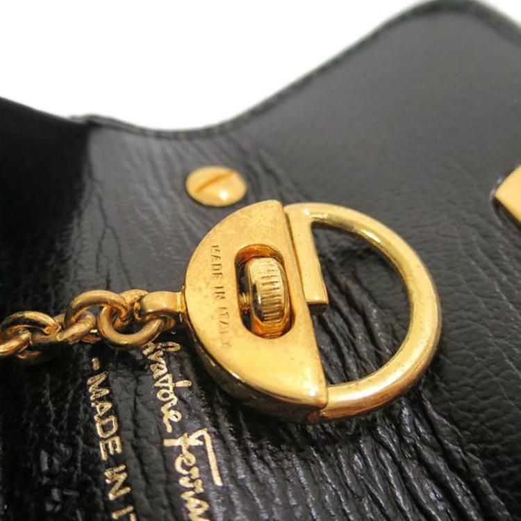 Pre Owned Salvatore Ferragamo Black Calf Leather Mini Gancini Pochette Bag