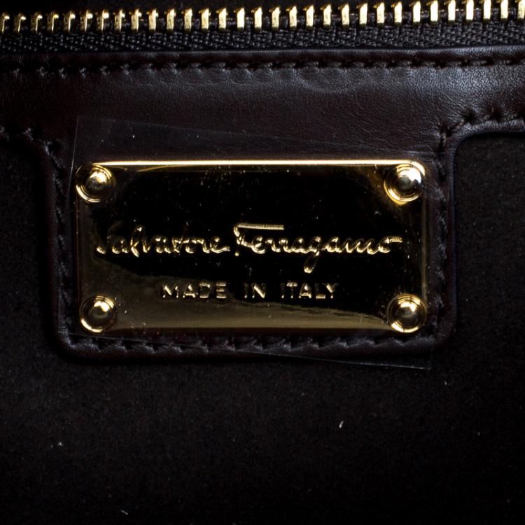 Pre Owned Salvatore Ferragamo Cacao Leather Enny Shoulder Bag