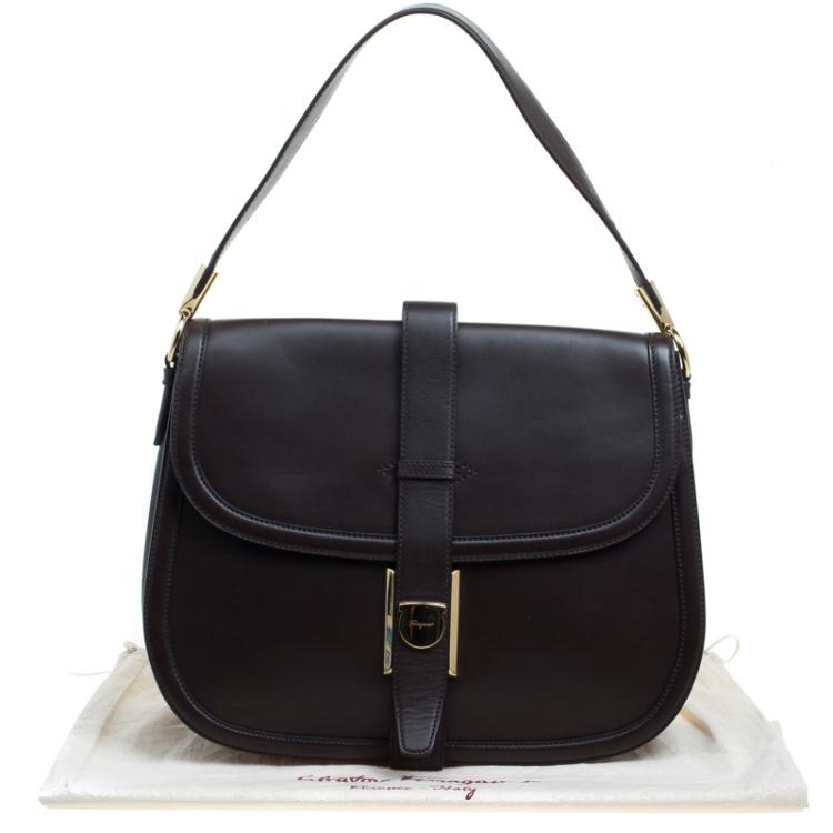 Pre Owned Salvatore Ferragamo Cacao Leather Enny Shoulder Bag