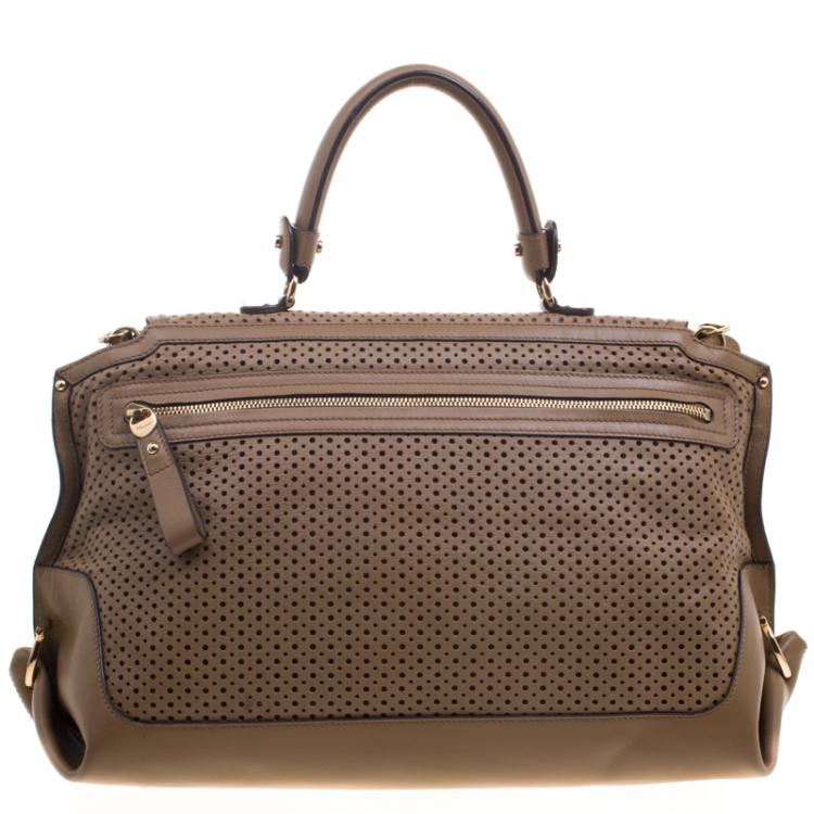 Pre Owned Salvatore Ferragamo Brown Perforated Leather Large Sofia Satchel