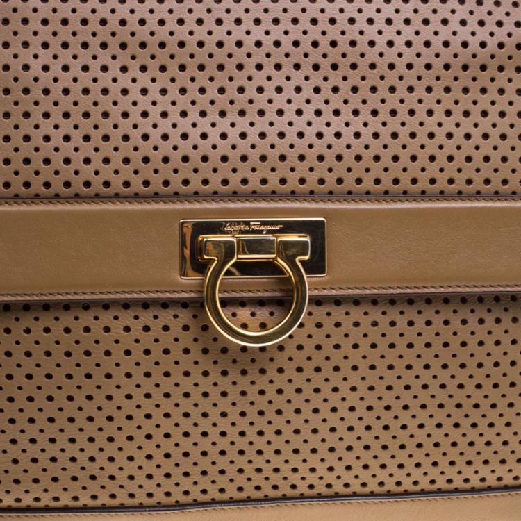 Pre Owned Salvatore Ferragamo Brown Perforated Leather Large Sofia Satchel