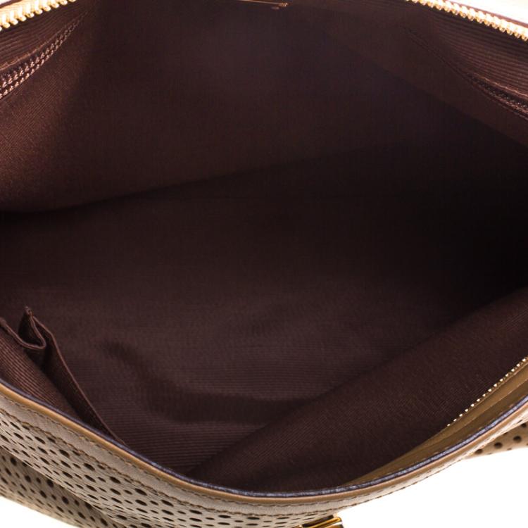 Pre Owned Salvatore Ferragamo Brown Perforated Leather Large Sofia Satchel