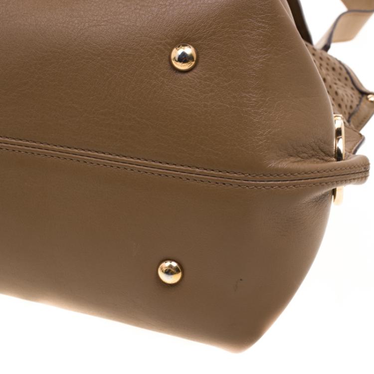 Pre Owned Salvatore Ferragamo Brown Perforated Leather Large Sofia Satchel