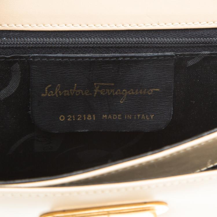 Pre Owned Salvatore Ferragamo Beige Leather Kelly Top Handle Bag