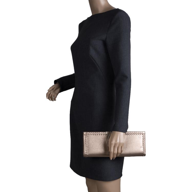 مملوكة مسبقًا Salvatore Ferragamo Bronze Leather Musa Gancini Clutch