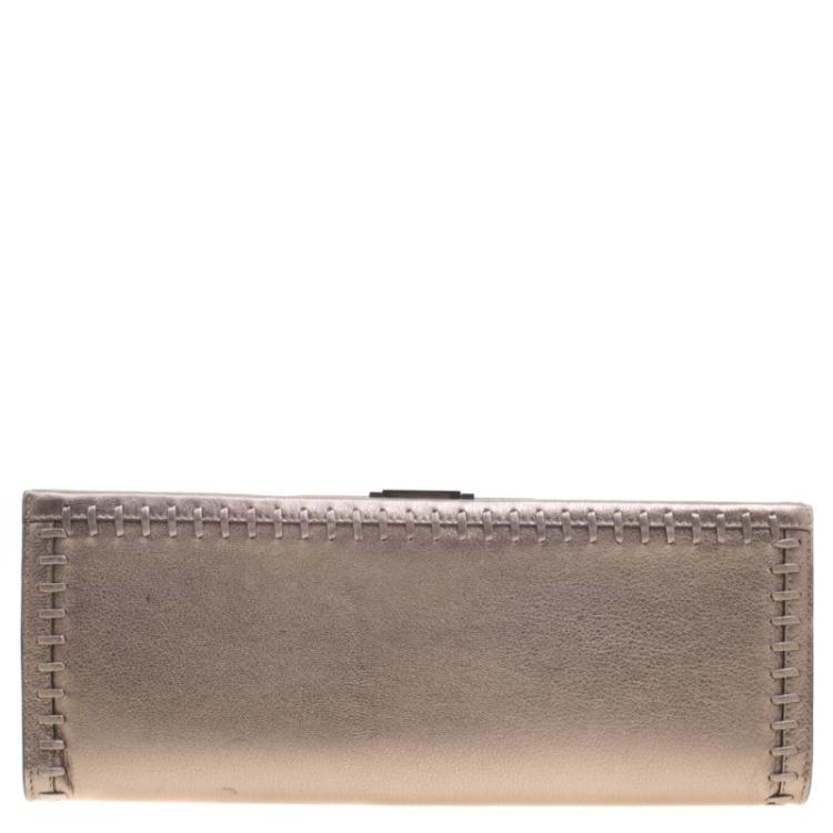 مملوكة مسبقًا Salvatore Ferragamo Bronze Leather Musa Gancini Clutch