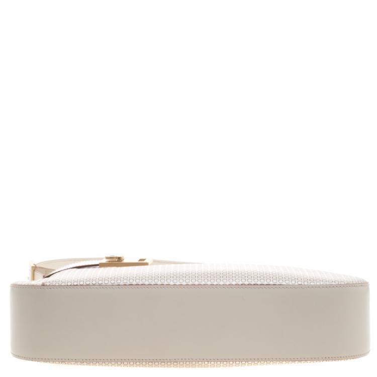 Pre Owned Salvatore Ferragamo Light Beige Leather Printed Gancio Shoulder Bag