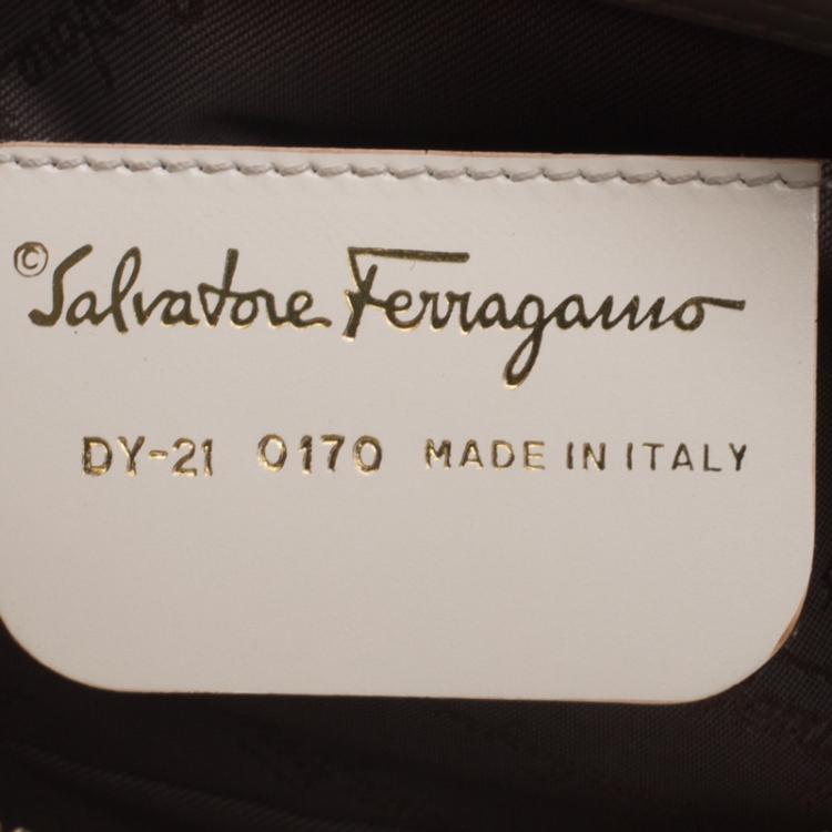 Pre Owned Salvatore Ferragamo Light Beige Leather Printed Gancio Shoulder Bag