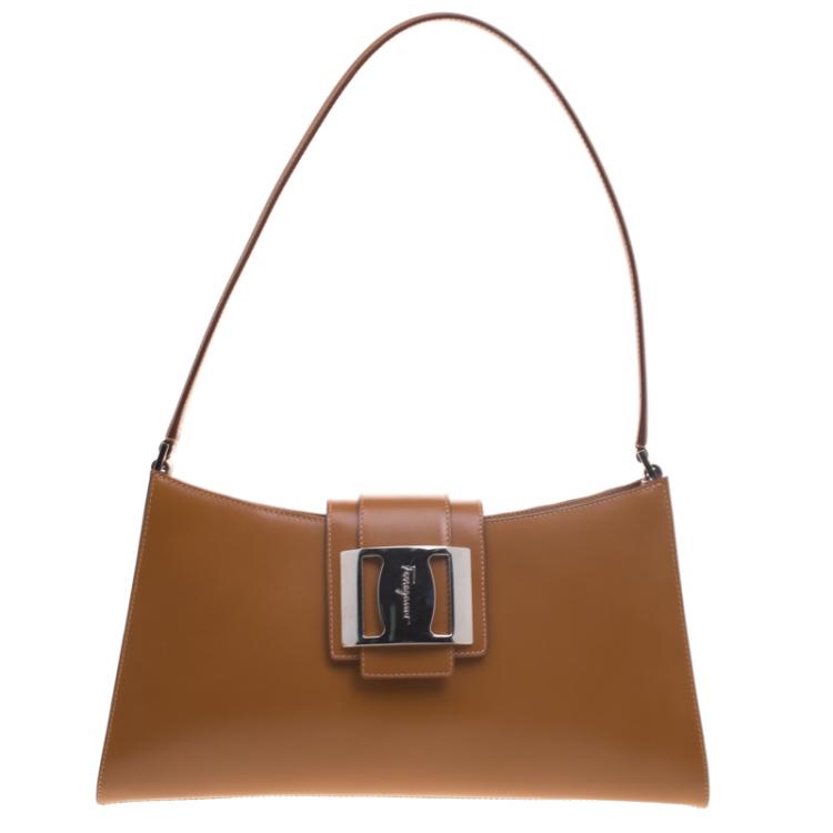 Pre Owned Salvatore Ferragamo Brown Leather Shoulder Bag