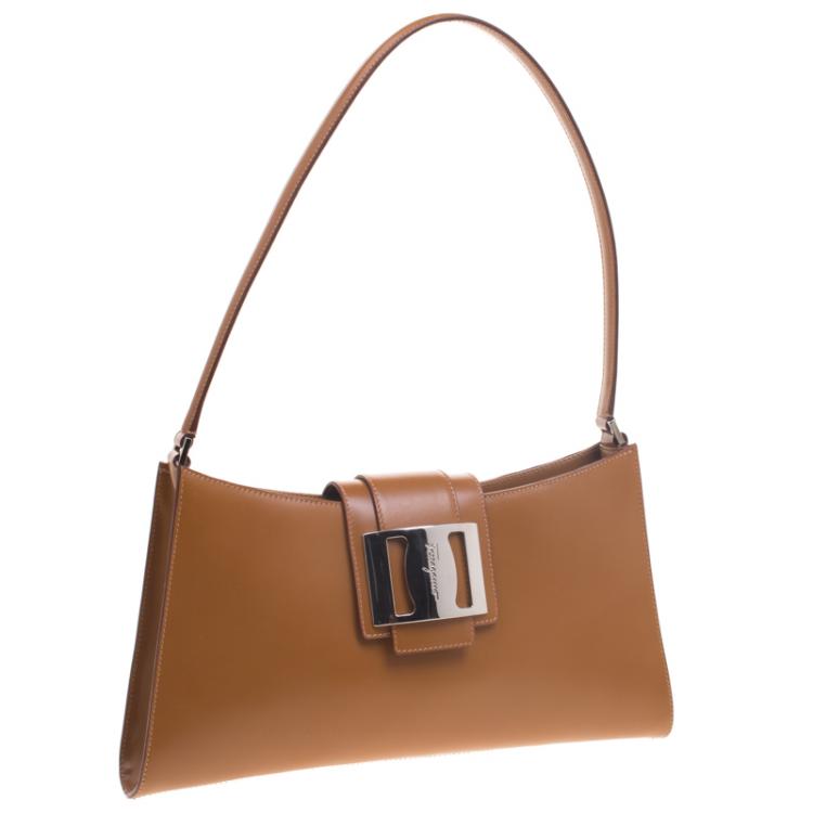 Pre Owned Salvatore Ferragamo Brown Leather Shoulder Bag