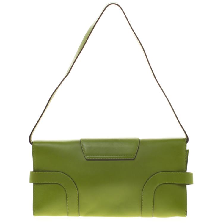 Pre Owned Salvatore Ferragamo Green Leather Shoulder Bag