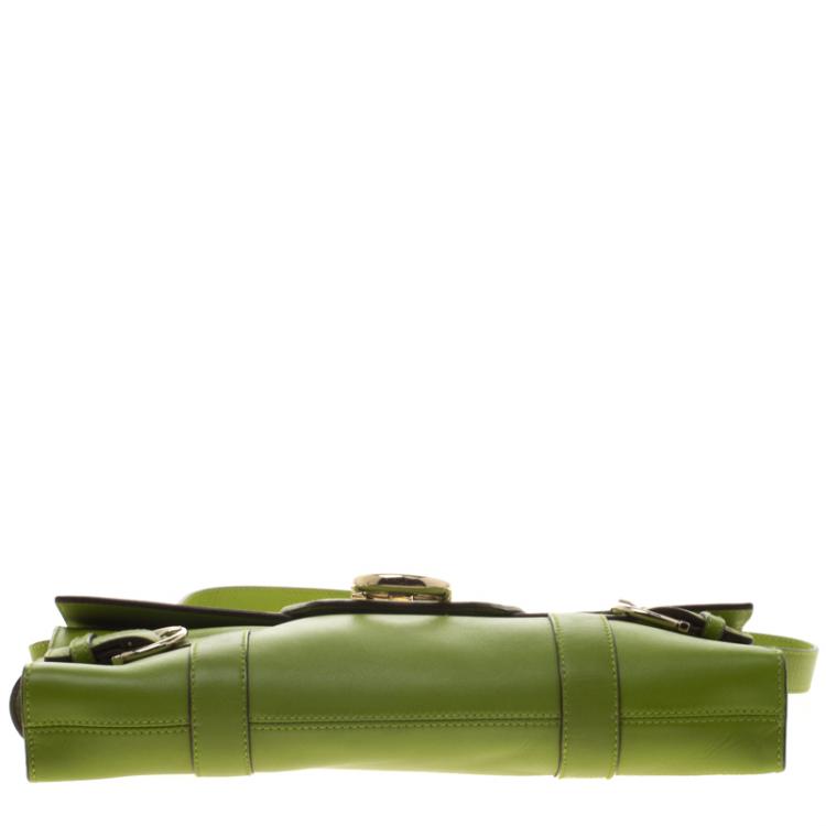 Pre Owned Salvatore Ferragamo Green Leather Shoulder Bag