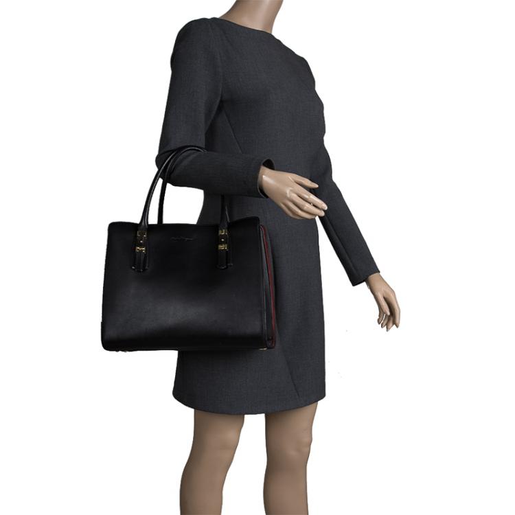 Pre Owned Salvatore Ferragamo Black Leather Dual Compartment Tote