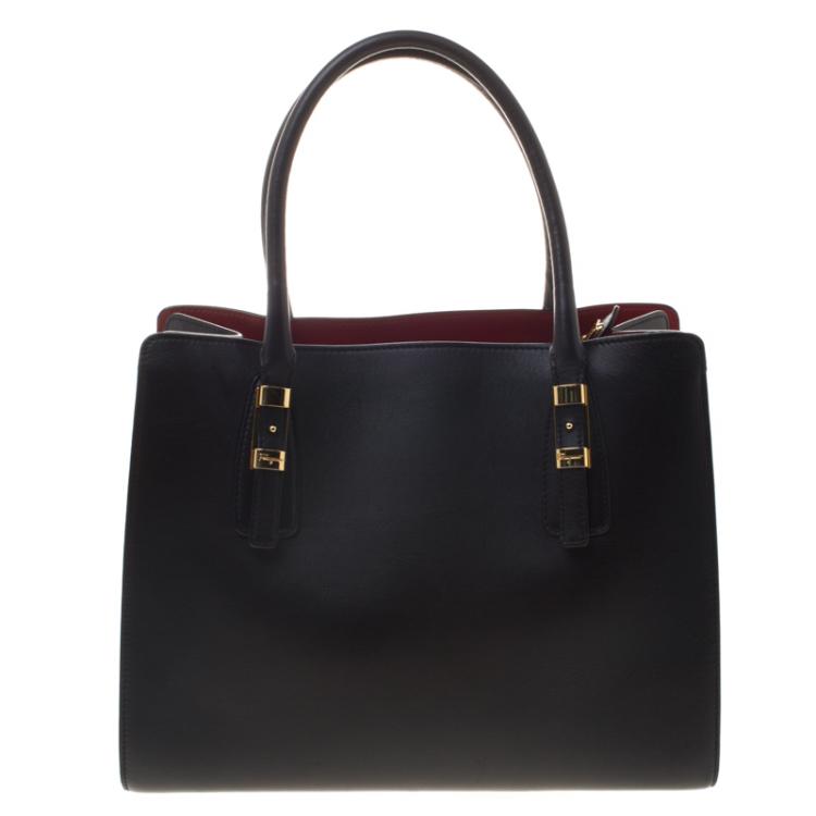 Pre Owned Salvatore Ferragamo Black Leather Dual Compartment Tote