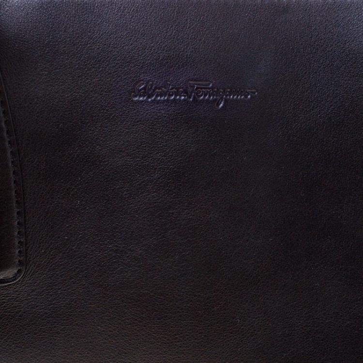 Pre Owned Salvatore Ferragamo Black Leather Dual Compartment Tote