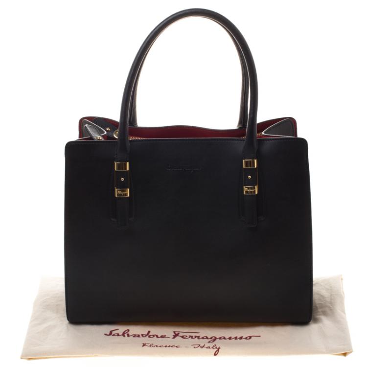 Pre Owned Salvatore Ferragamo Black Leather Dual Compartment Tote