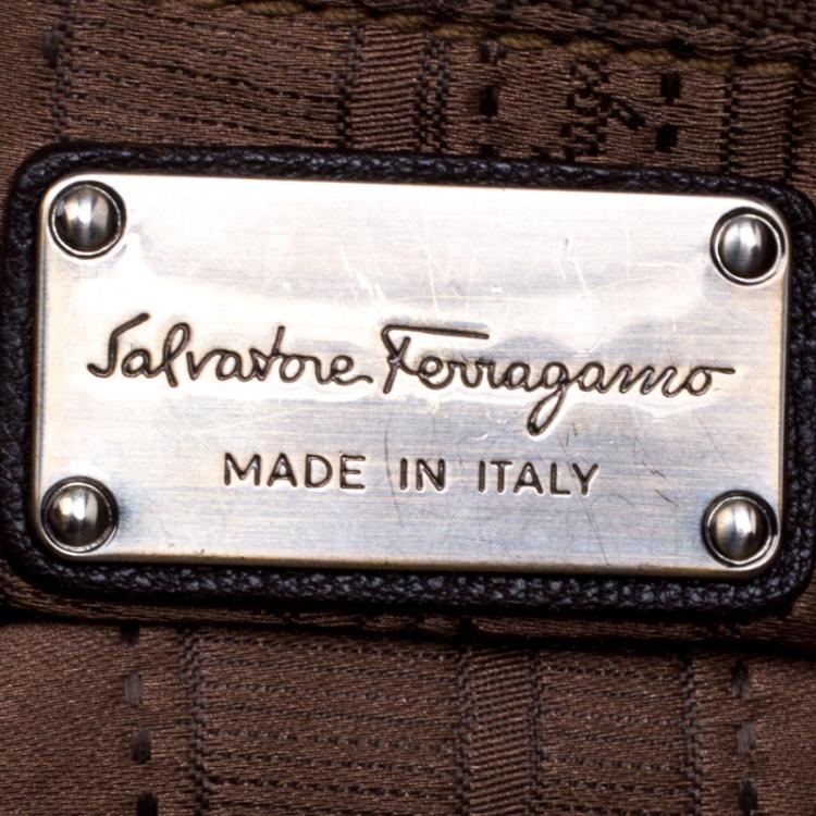 Pre Owned Salvatore Ferragamo Dark Brown Leather Braided Satchel