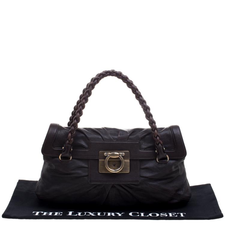 Pre Owned Salvatore Ferragamo Dark Brown Leather Braided Satchel