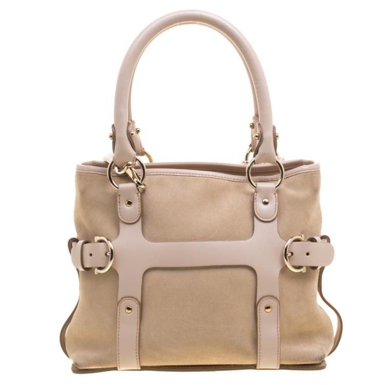 مملوكة مسبقًا Salvatore Ferragamo Beige Suede and Leather Mini Shopper Tote