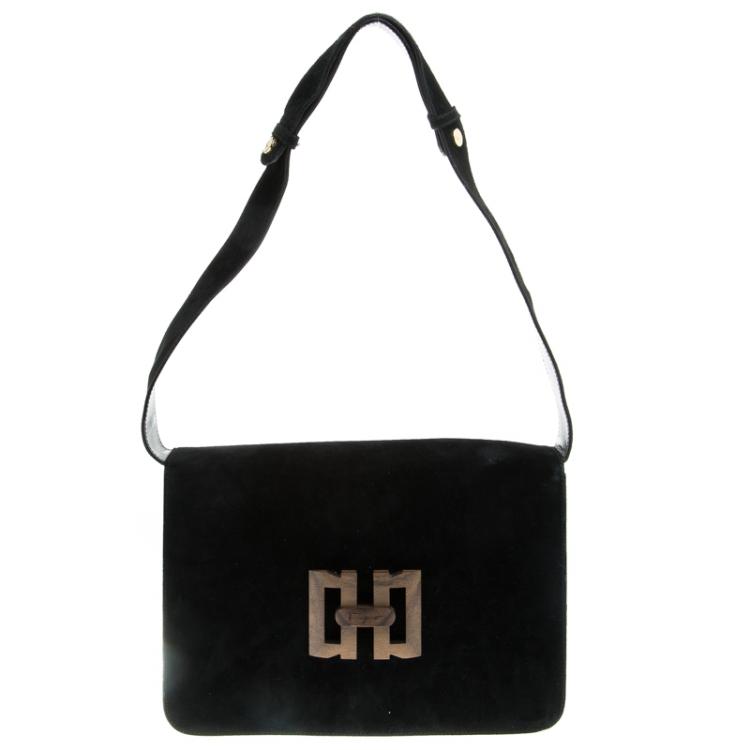 Pre Owned Salvatore Ferragamo Black Suede Shoulder Bag