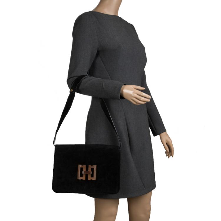 Pre Owned Salvatore Ferragamo Black Suede Shoulder Bag