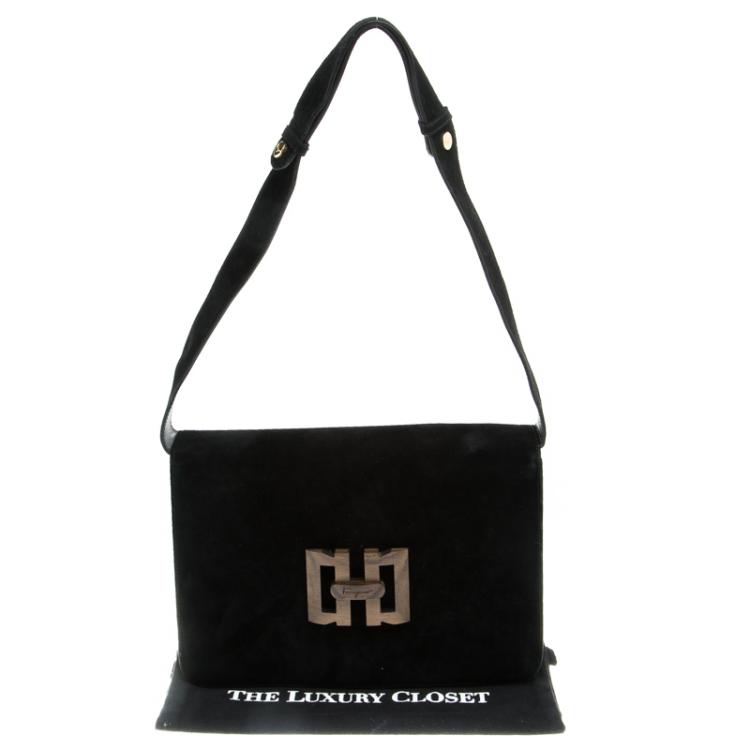 Pre Owned Salvatore Ferragamo Black Suede Shoulder Bag