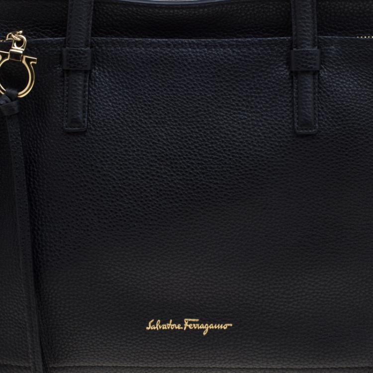 Pre Owned Salvatore Ferragamo Black Leather Medium Amy Tote