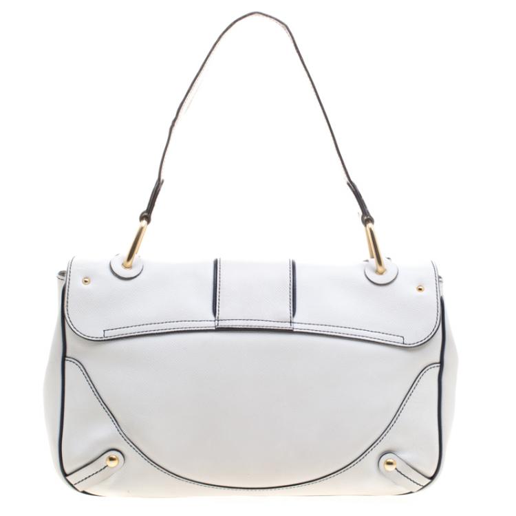 مملوكة مسبقًا Salvatore Ferragamo White Leather Bamboo Motif Shoulder Bag