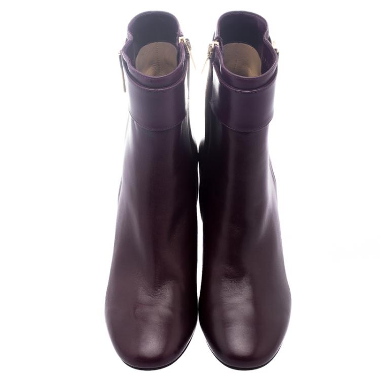 Pre Owned Salvatore Ferragamo Burgundy Leather Fiamma Ankle Boots Size 37