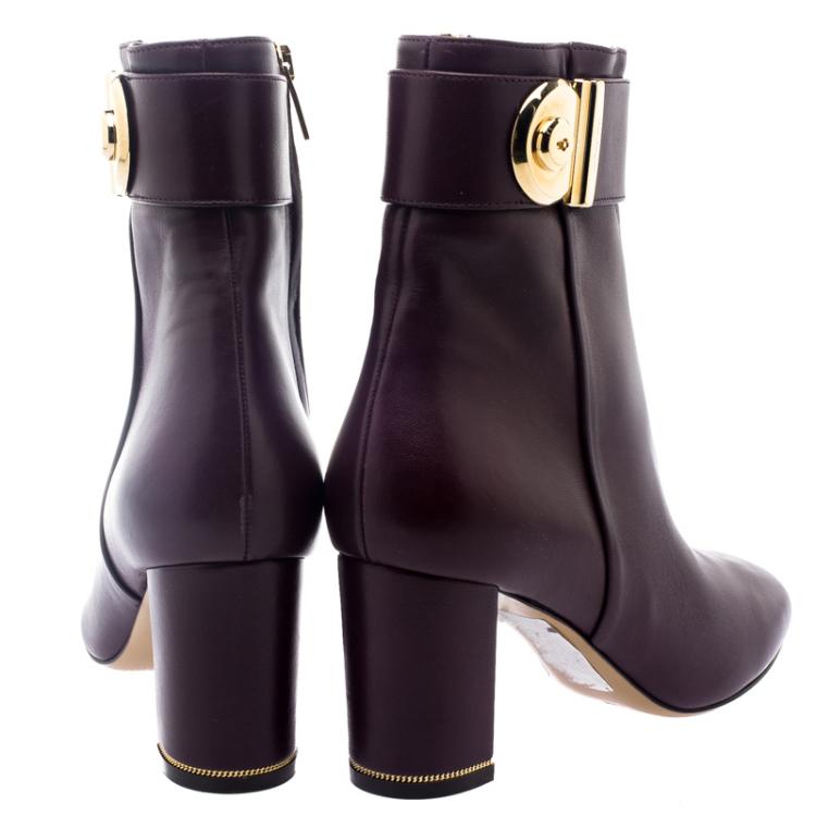 Pre Owned Salvatore Ferragamo Burgundy Leather Fiamma Ankle Boots Size 37