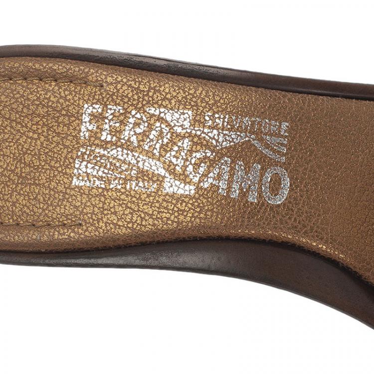 Pre Owned Salvatore Ferragamo Silver Python Open Toe Wedge Slides Size 38.5