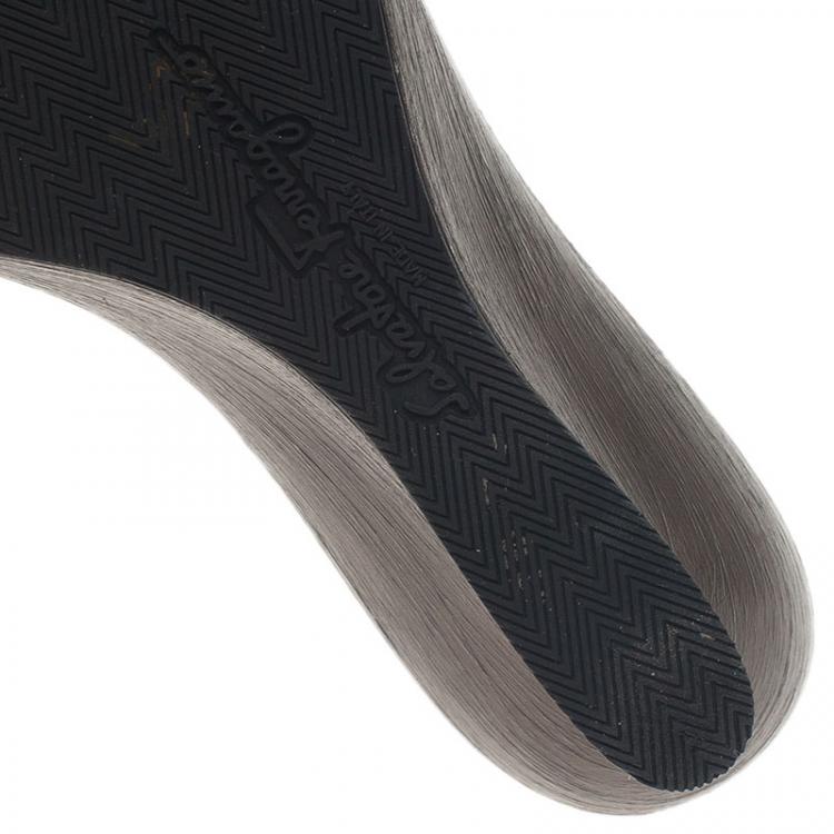 Pre Owned Salvatore Ferragamo Silver Python Open Toe Wedge Slides Size 38.5