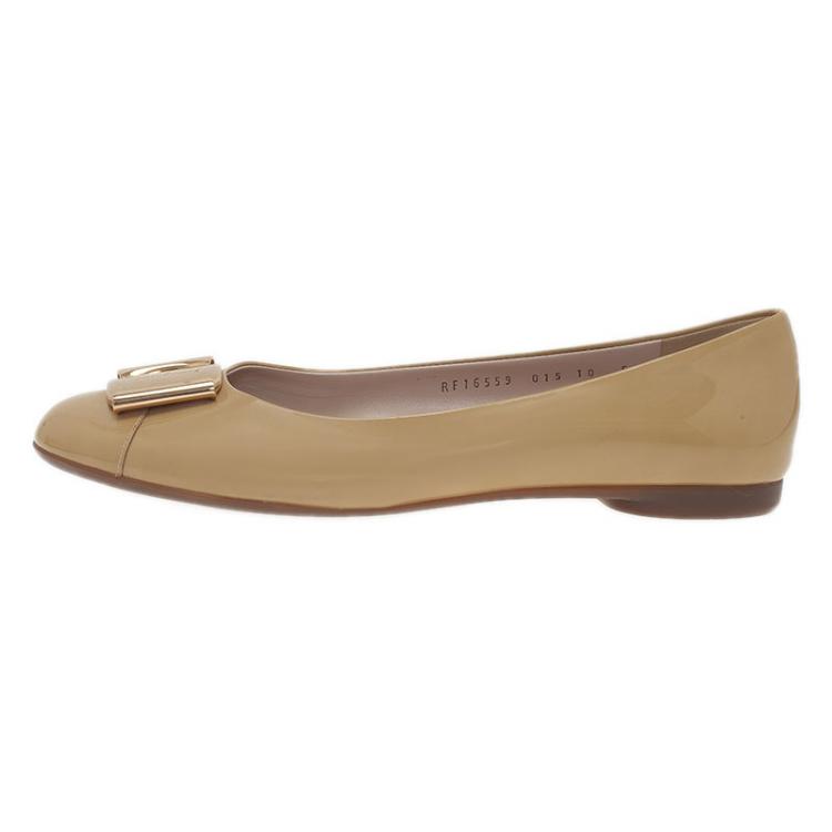 Pre Owned Salvatore Ferragamo Beige Leather Sun Ballet Flats Size 40.5