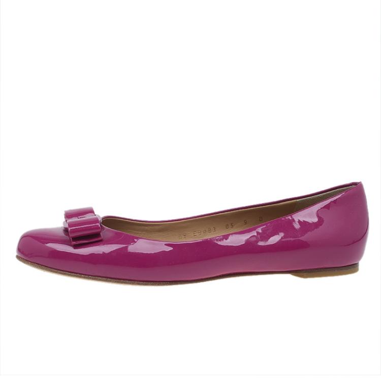 Pre Owned Salvatore Ferragamo Pink Patent Vara Ballet Flats Size 39.5