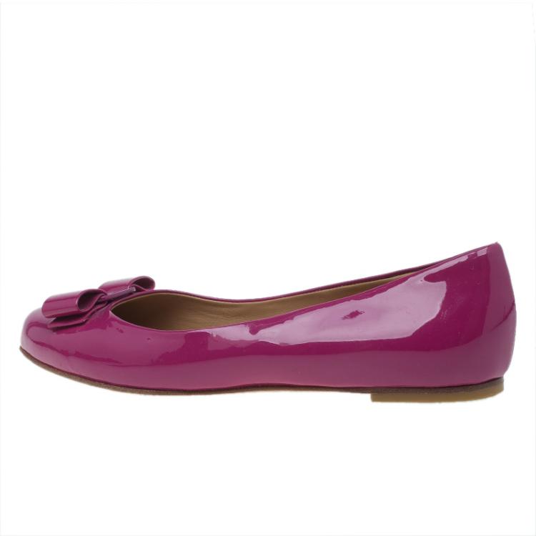 Pre Owned Salvatore Ferragamo Pink Patent Vara Ballet Flats Size 39.5