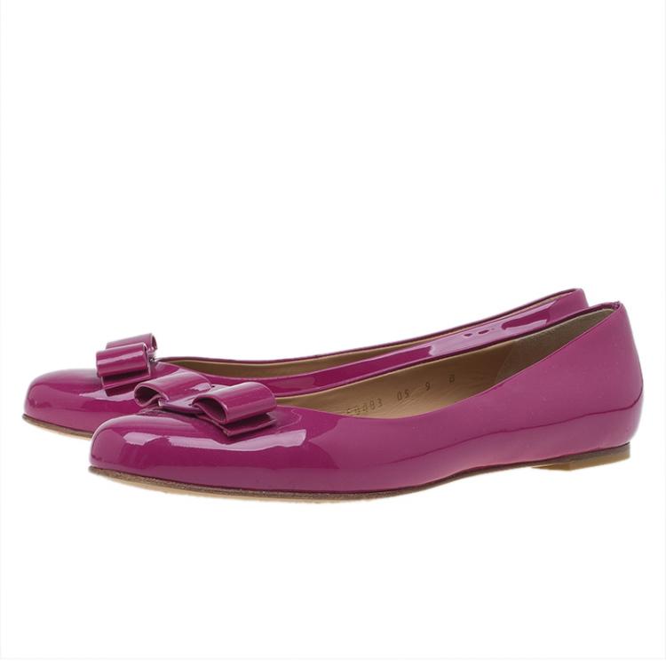 Pre Owned Salvatore Ferragamo Pink Patent Vara Ballet Flats Size 39.5
