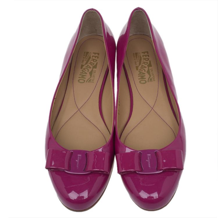 Pre Owned Salvatore Ferragamo Pink Patent Vara Ballet Flats Size 39.5