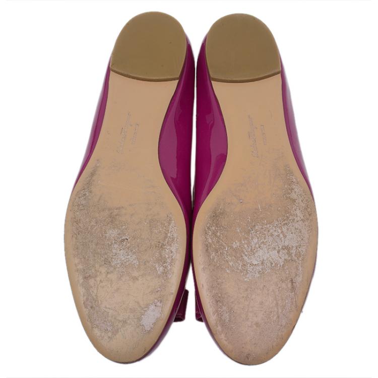 Pre Owned Salvatore Ferragamo Pink Patent Vara Ballet Flats Size 39.5