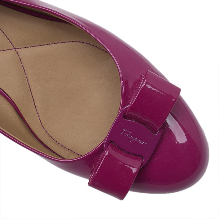 Pre Owned Salvatore Ferragamo Pink Patent Vara Ballet Flats Size 39.5