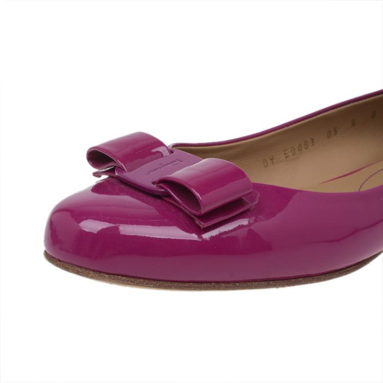 Pre Owned Salvatore Ferragamo Pink Patent Vara Ballet Flats Size 39.5